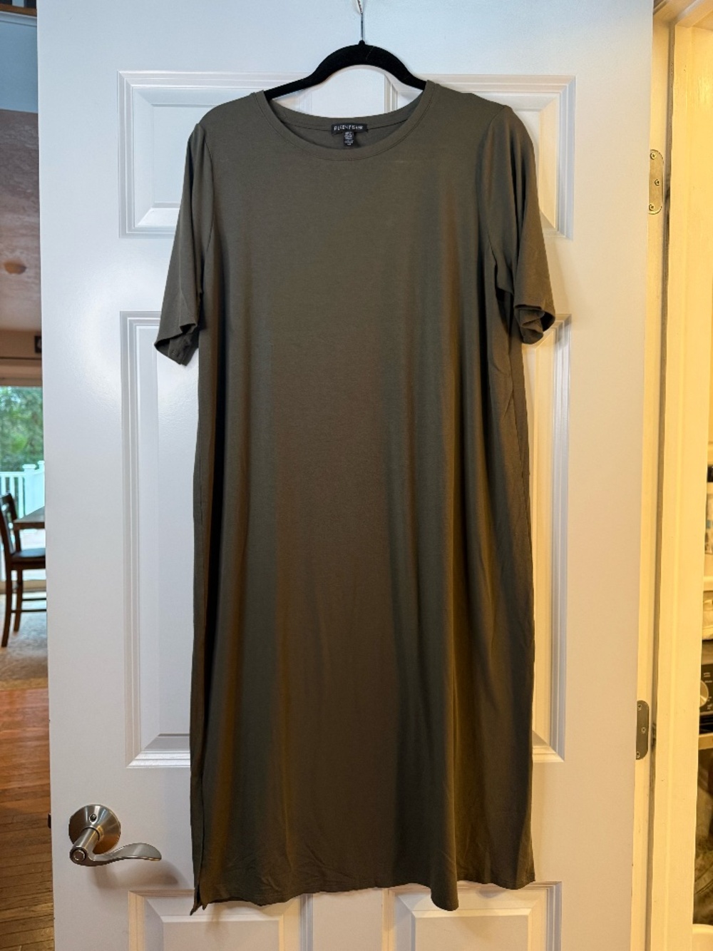 Eileen Fisher Olive Green Short Sleeve midi Dress Size Large